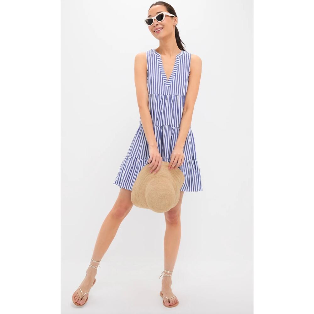 Tuckernuck Pomander Place Striped Poplin Tiered Kenzo Dress Blue White Medium